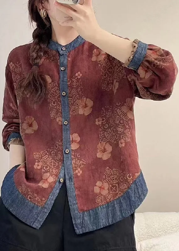 women's tops that offer a perfect blend of style, comfort, and affordabilityLoose Red Print Patchwork Shirt Spring