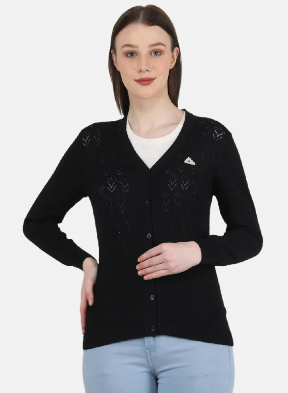 Custom SweatersWomen Black Self Design Cardigan