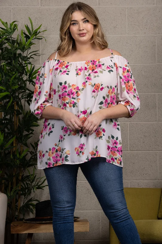 women's tops for those who want to stay updated with the latest fashion trendsPINK CROSS BACK OFF SHOULDERS PLUS SIZE TOP TP1998-1