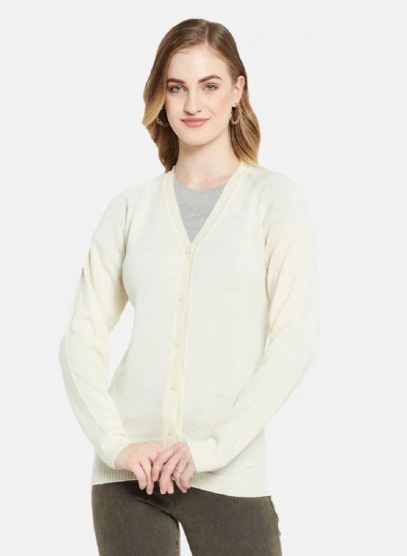 Designer SweatersWomen Off White Solid Cardigan