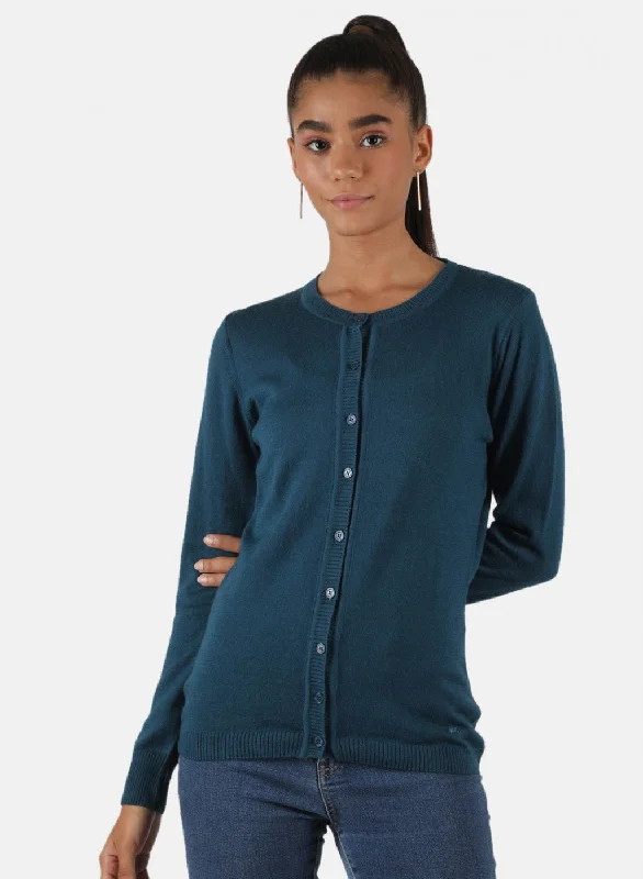 Knitted SweatersWomen Blue Solid Cardigan