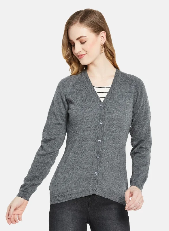 Discounted SweatersWomen Grey Solid Cardigan