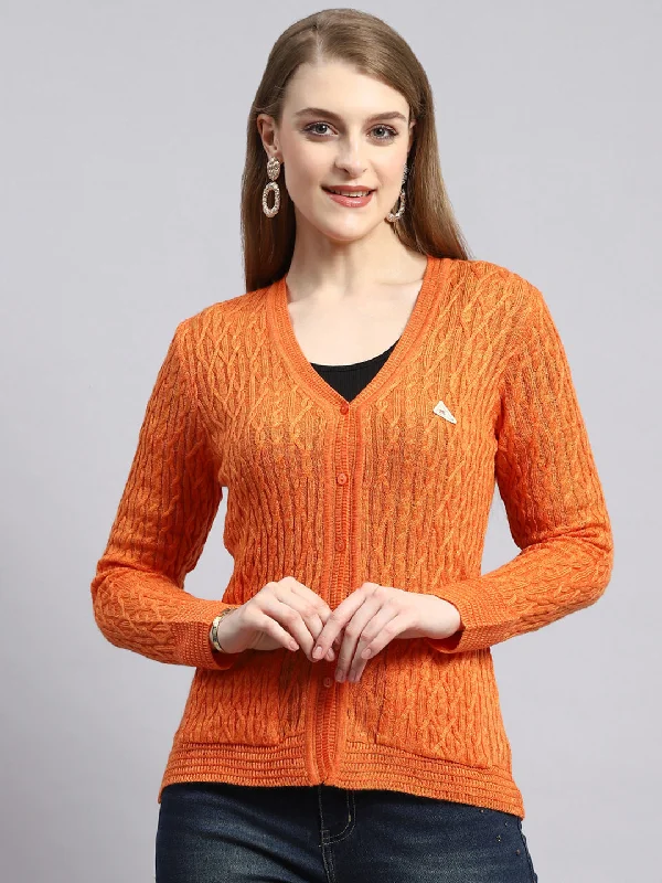 Men's SweatersWomen Orange Self Cardigan