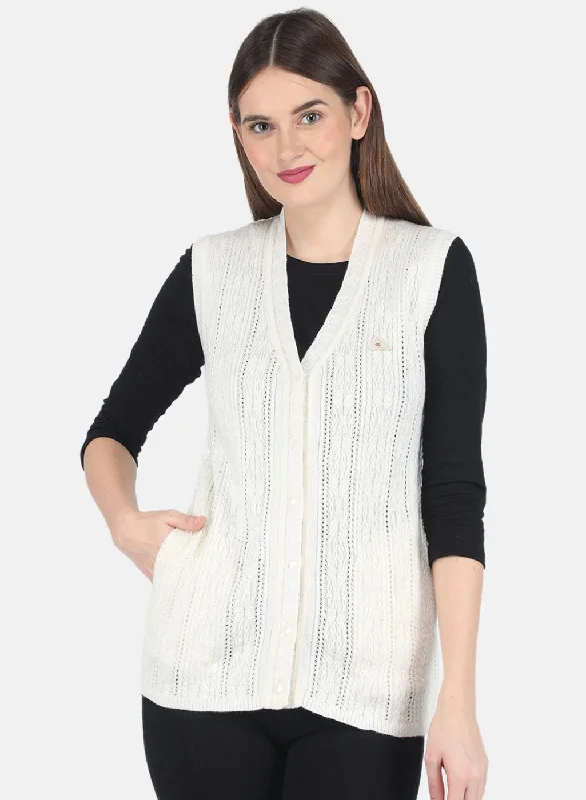 Comfortable SweatersWomen Off White Self design Cardigan