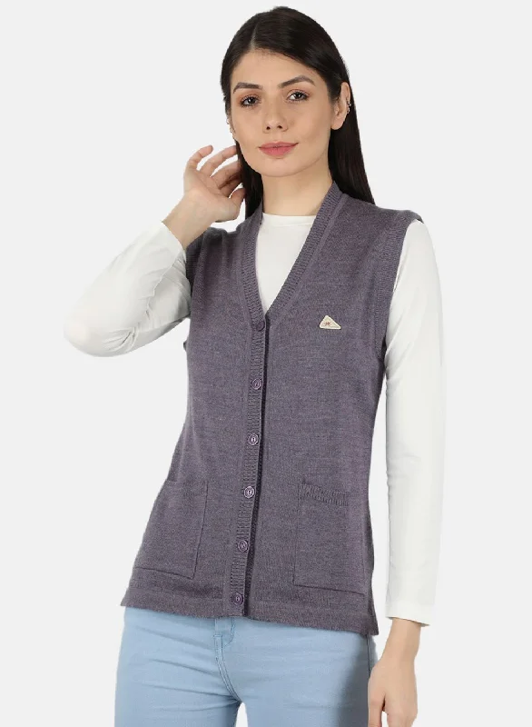 Fitted High-Quality Wool SweatersWomen Blue Solid Cardigan