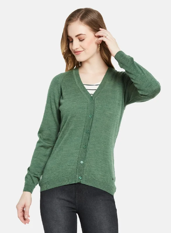 Knitted SweatersWomen Green Solid Cardigan