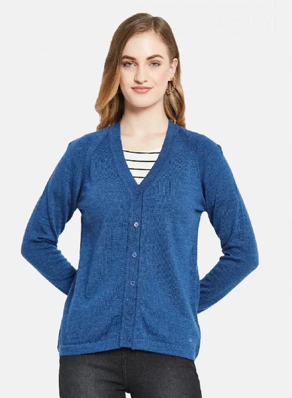 Oversized Cardigan SweatersWomen Blue Solid Cardigan