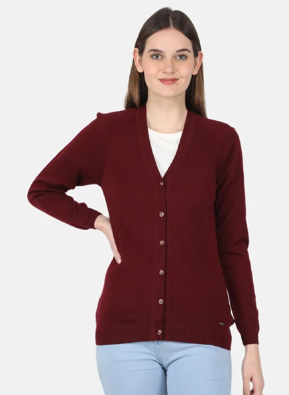 Trendy Vintage Flannel SweatersWomen Maroon Solid Cardigan