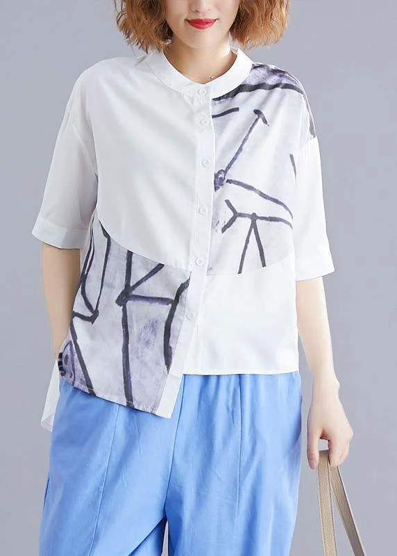 women's tops for those who want to create outfits that are both trendy and timelessStylish Blue Summer Print Asymmetrical Design Top