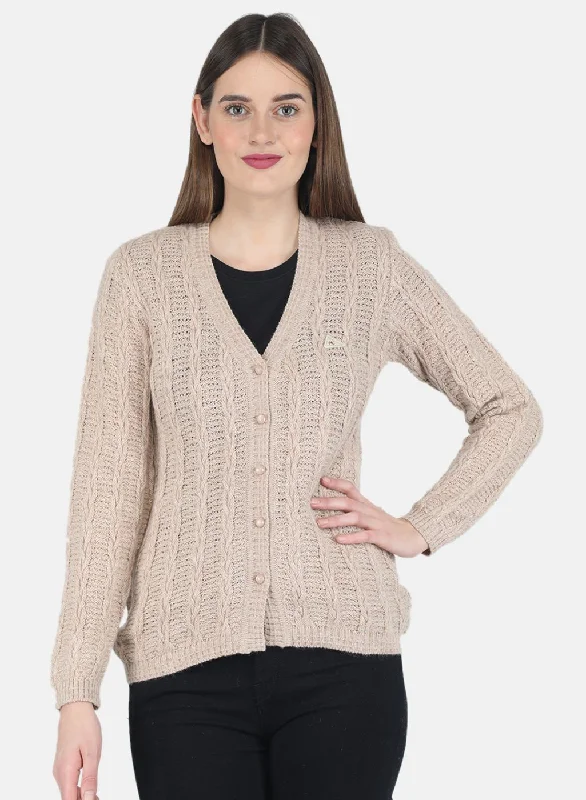 Oversized Patterned Cashmere SweatersWomen Beige Self design Cardigan