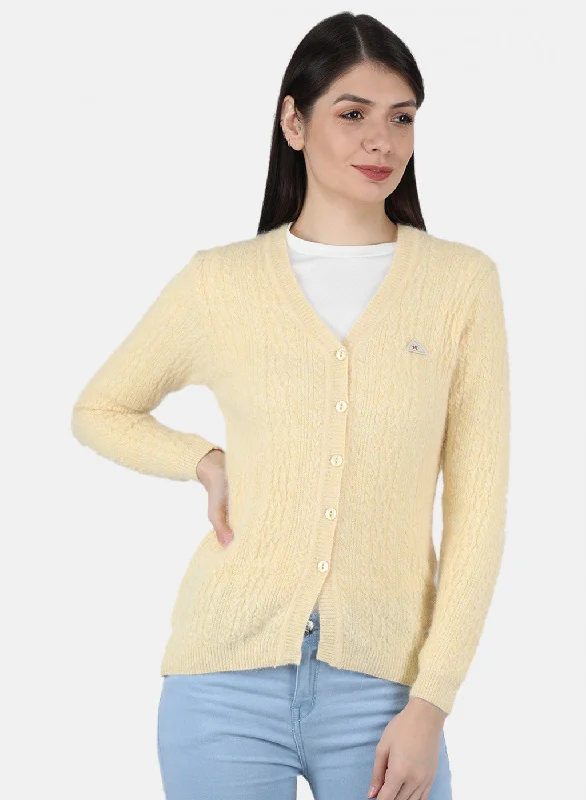 Soft Thick Cashmere SweatersWomen Yellow Self Design Cardigan