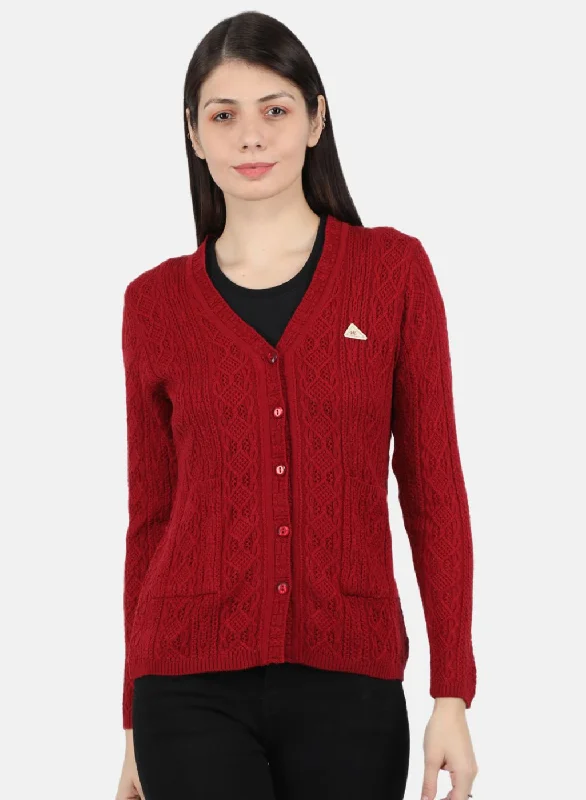 Plus-Size Pullover Chunky SweatersWomen Maroon Self Design Cardigan