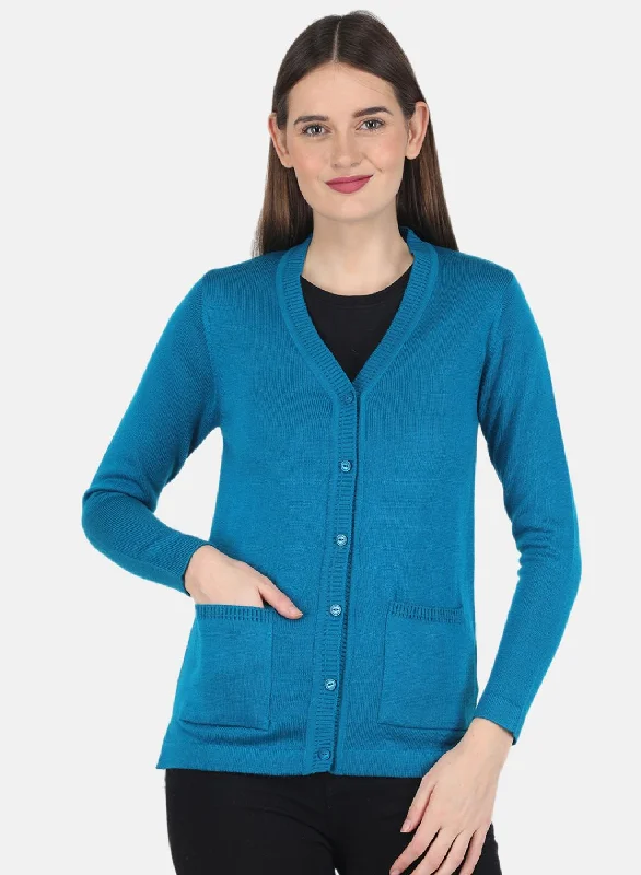 Stylish SweatersWomen Blue Solid Cardigan