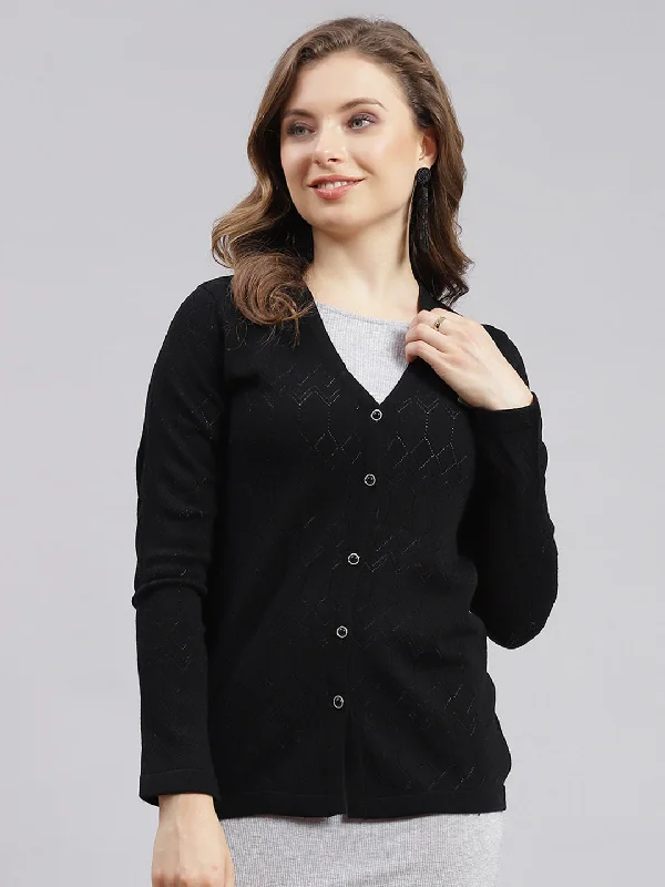 Colorful SweatersWomen Black Jaquard Wool blend Cardigan