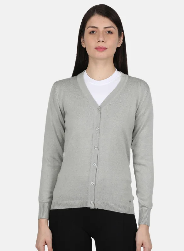 Pullover Chunky SweatersWomen Grey Solid Cardigan