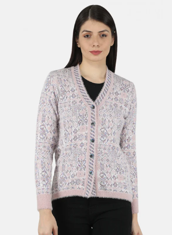 Turtle-Neck Wool SweatersWomen Pink Self Design Cardigan