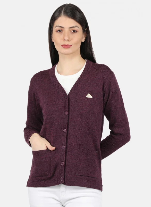 Extra-Large Knitted Crewneck SweatersWomen Purple Solid Cardigan