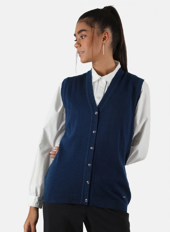 Turtle-Neck Wool SweatersWomen Blue Solid Cardigan