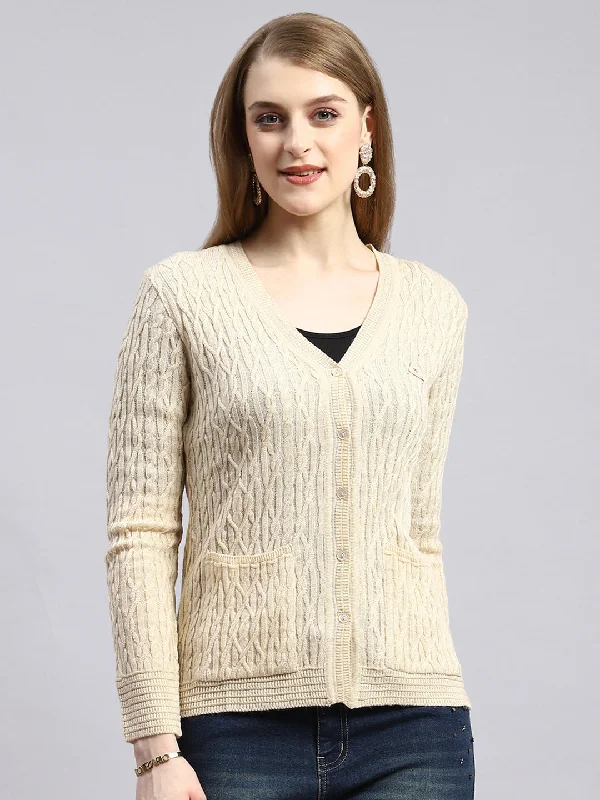 Dressy SweatersWomen Beige Self Cardigan