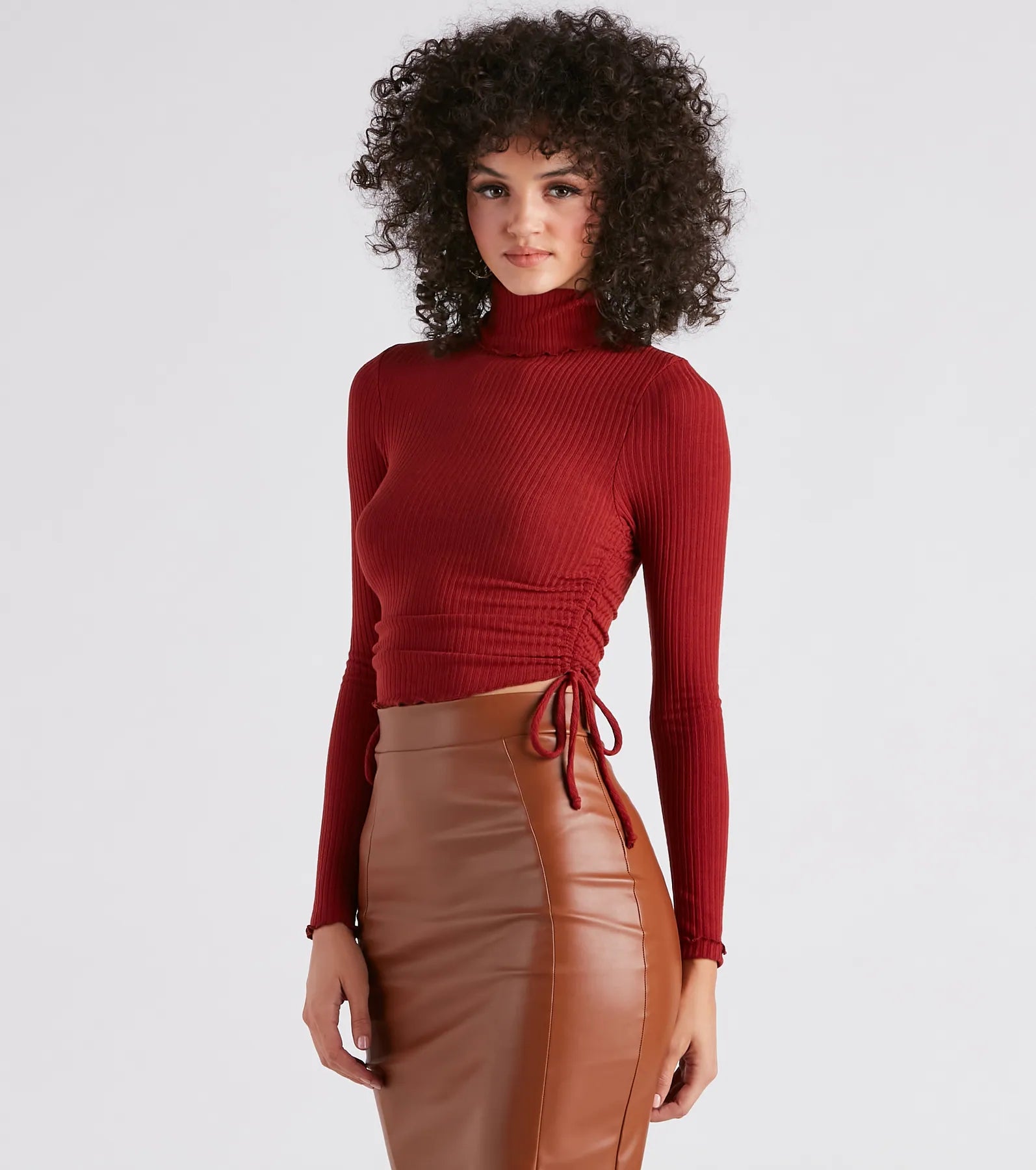 spaghetti strap women's topsSweet Day Turtleneck Knit Crop Top