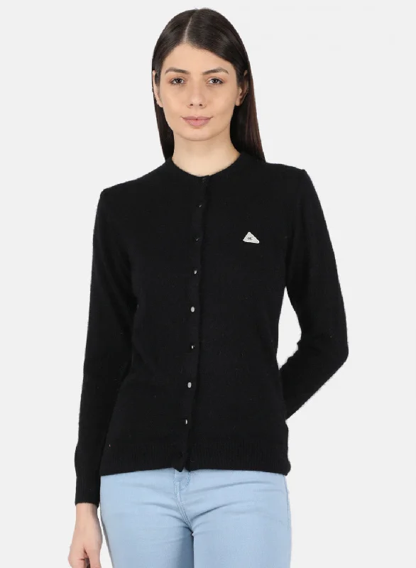 Thick Cashmere SweatersWomen Black Solid Cardigan