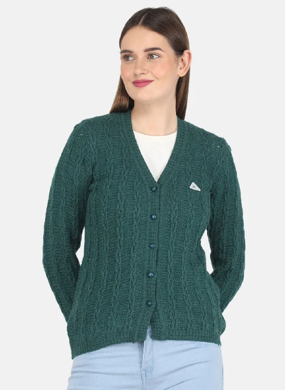 Fitted High-Quality Wool SweatersWomen Green Self design Cardigan