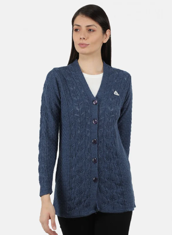 Wholesale Chunky SweatersWomen Blue Self Design Cardigan