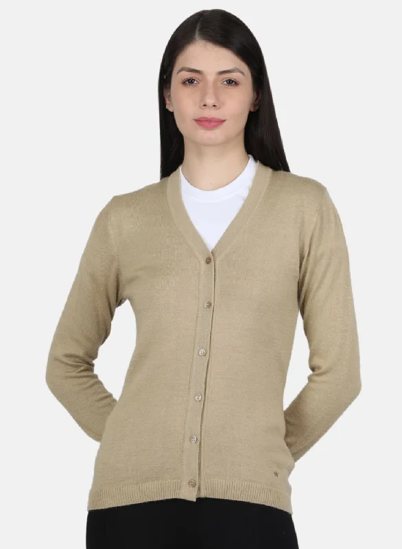 Trendy Pullover SweatersWomen Beige Solid Cardigan