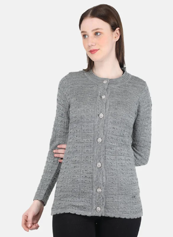 Men's SweatersWomen Grey Self Design Cardigan