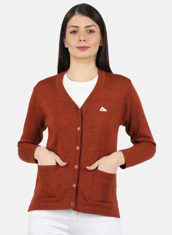 Flannel Patterned Cashmere SweatersWomen Orange Solid Cardigan