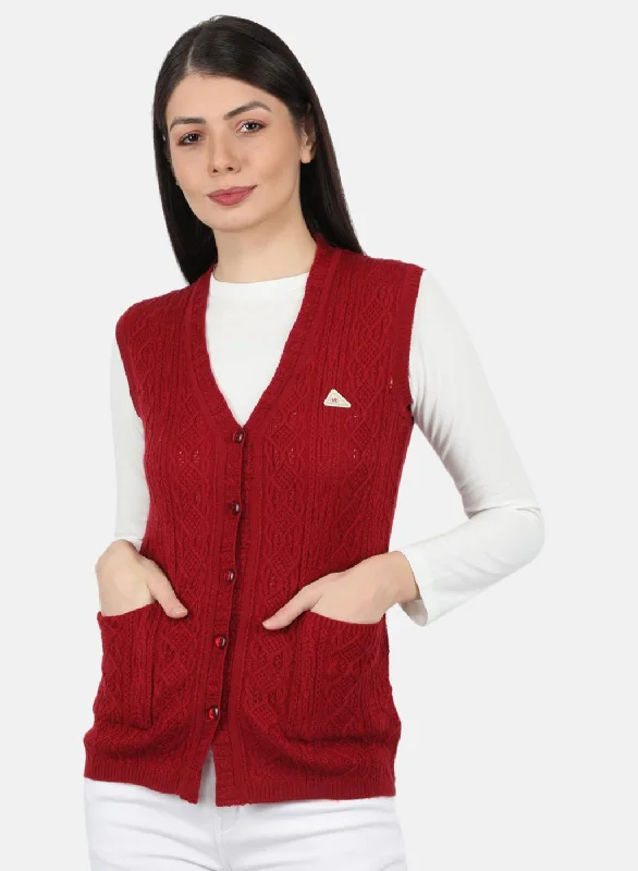 Luxurious Chunky SweatersWomen Maroon Self Design Cardigan