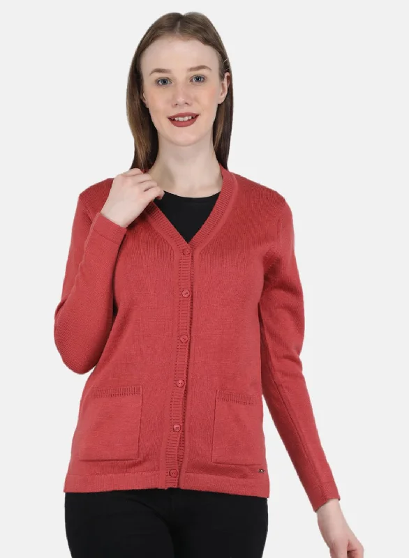 Designer Funky Hooded SweatersWomen Red Solid Cardigan