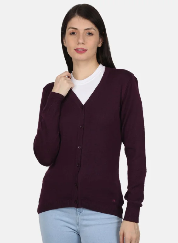 Soft Knitted SweatersWomen Purple Solid Cardigan