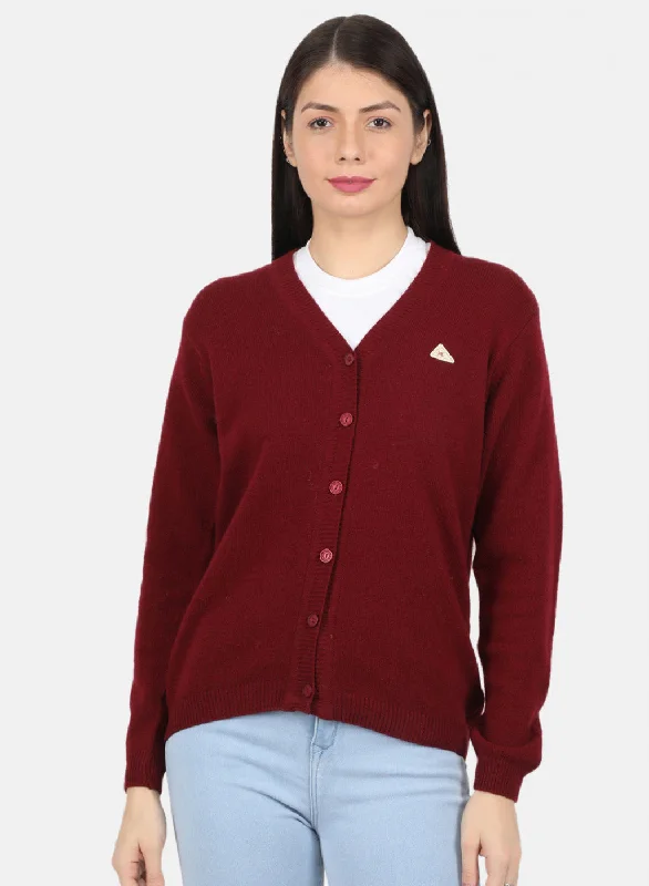 Flannel-Lined SweatersWomen Maroon Solid Cardigan