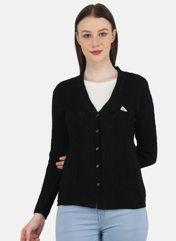 Extra-Large SweatersWomen Black Self Design Cardigan