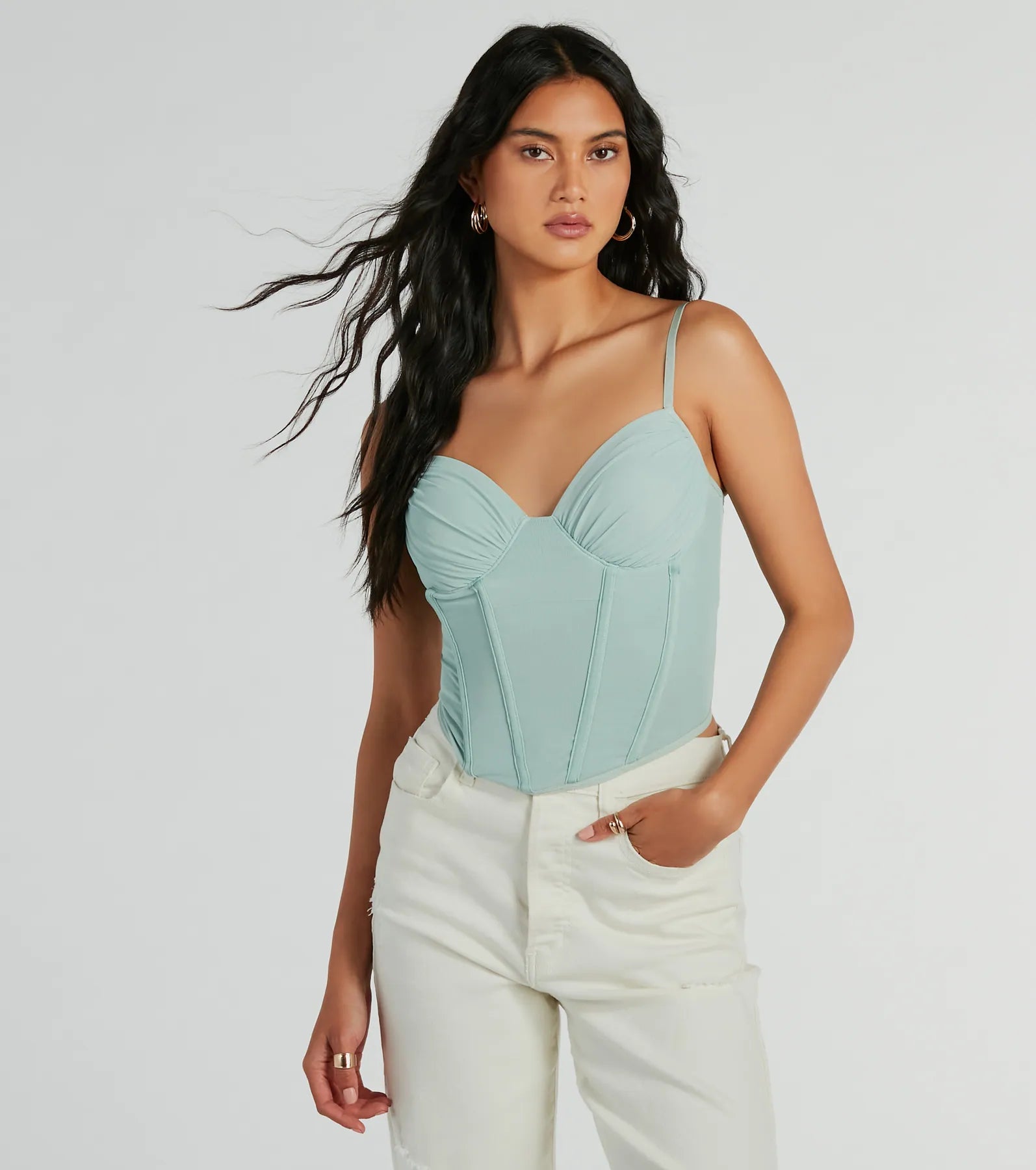 women's tops with cinched waistsSultry Perfection Mesh Cropped Bustier Top