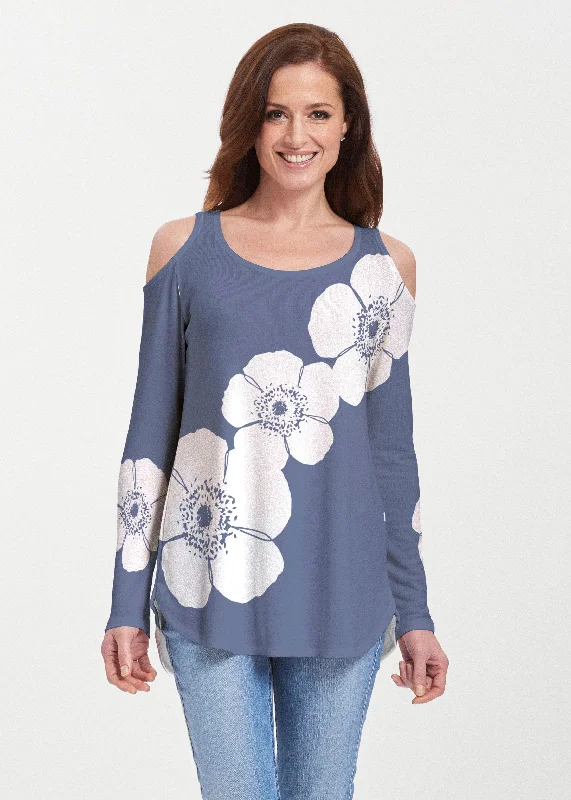 women's tops for those who believe in expressing their individuality through fashionPoppy Navy (7013) ~ Butterknit Cold Shoulder Tunic