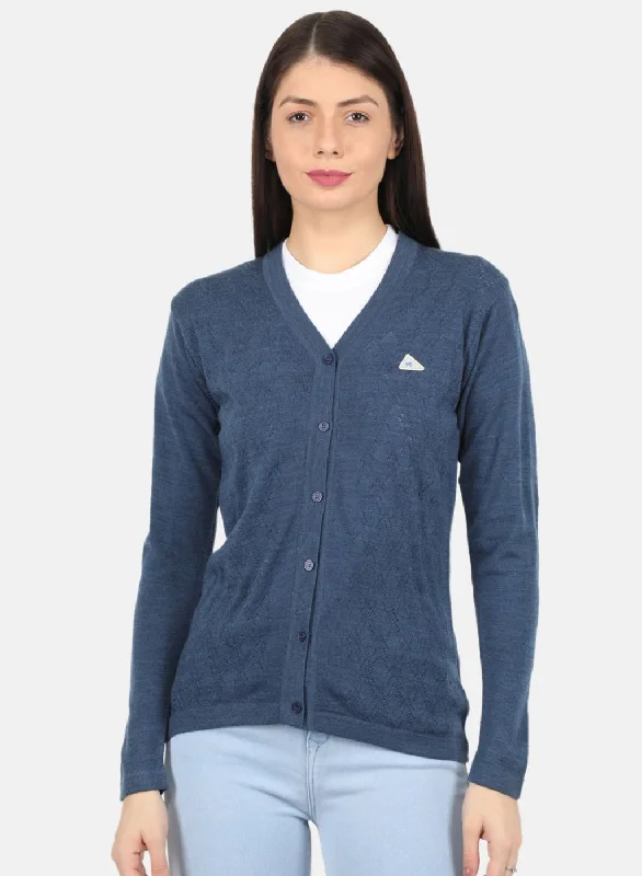 Quick-Dry SweatersWomen Blue Self Design Cardigan