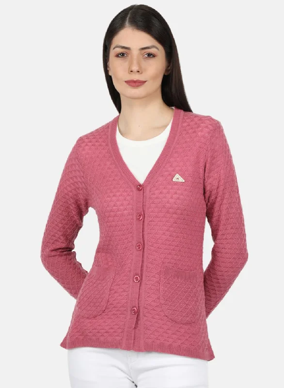 Cozy SweatersWomen Pink Self Design Cardigan