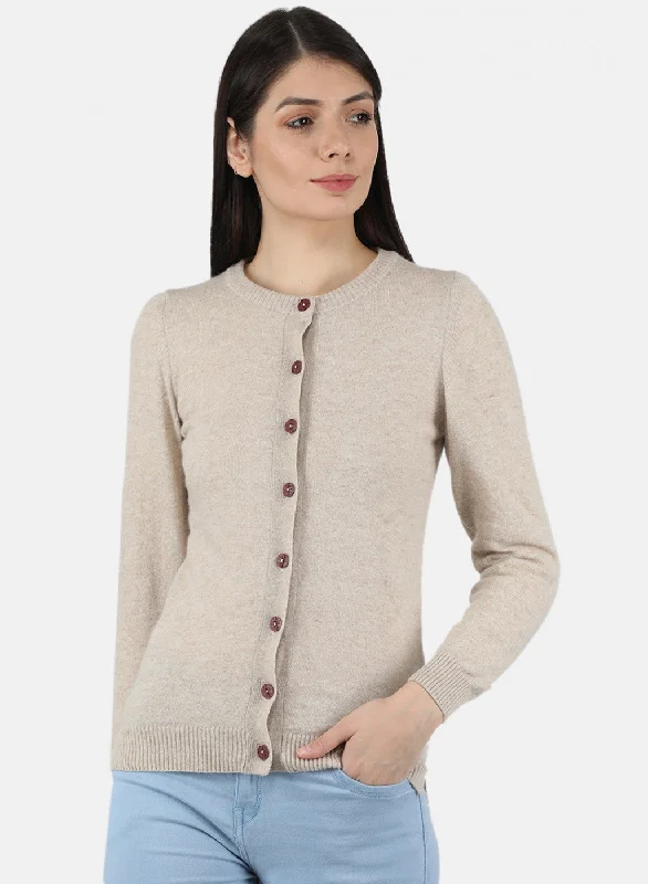 Quick-Dry Soft Knitted SweatersWomen Beige Solid Cardigan