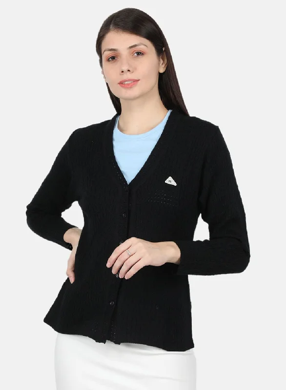 Stylish Trendy Pullover SweatersWomen Black Self Design Cardigan