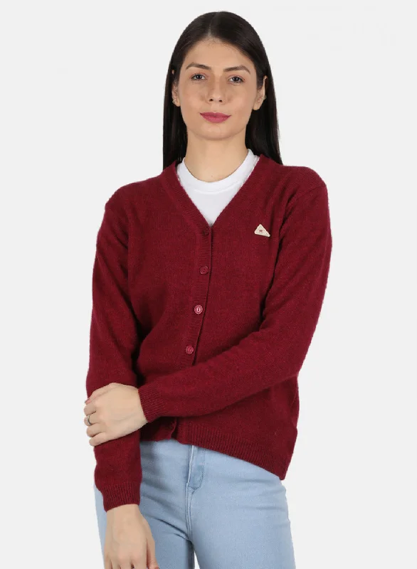 Soft SweatersWomen Red Solid Cardigan