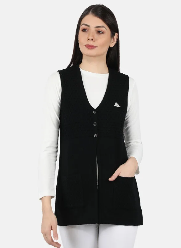 Flannel Patterned Cashmere SweatersWomen Black Self Design Cardigan