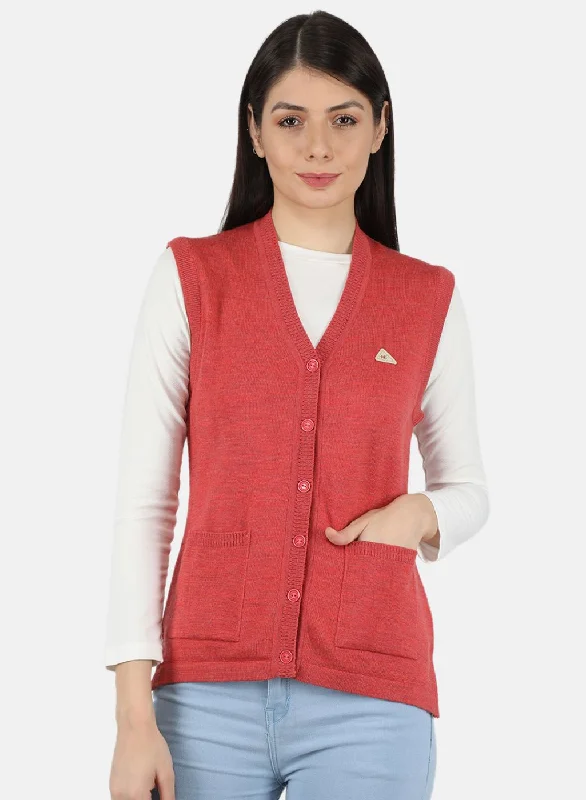 Chunky SweatersWomen Red Solid Cardigan