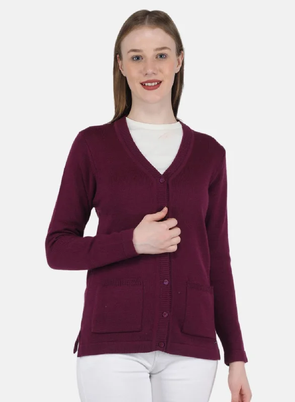 Colorful Casual SweatersWomen Purple Solid Cardigan