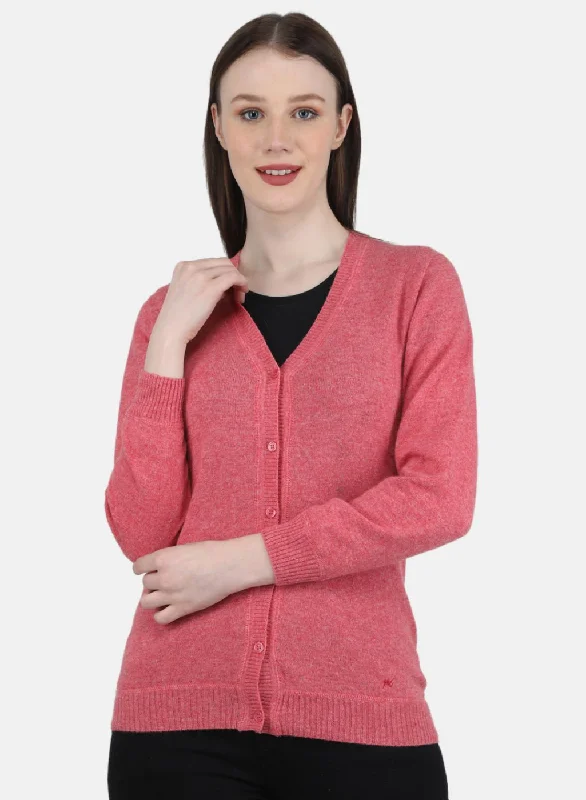 Soft Knitted SweatersWomen Pink Solid Cardigan