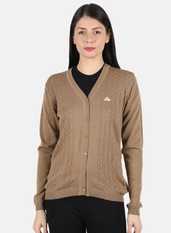 Cashmere SweatersWomen Brown Self Design Cardigan