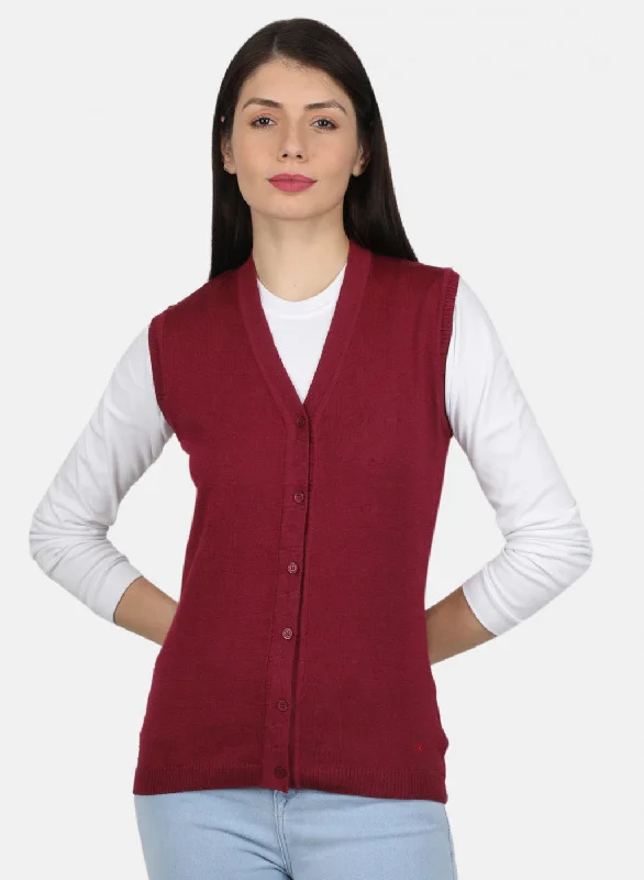 Designer SweatersWomen Maroon Solid Cardigan