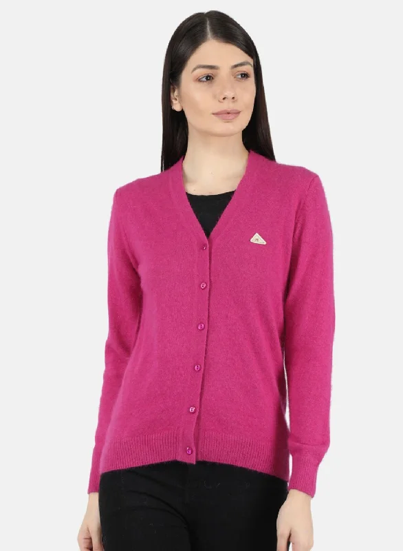 Flannel-Lined SweatersWomen Pink Solid Cardigan