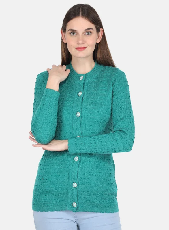 Flannel SweatersWomen Green Self design Cardigan